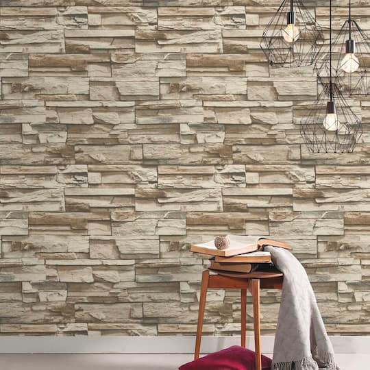 RoomMates Stacked Stone Peel & Stick Wallpaper